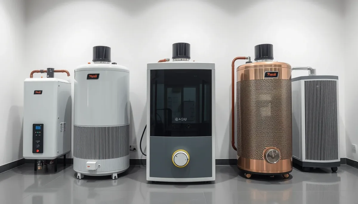 Comparatif visuel de trois chauffe-eau thermodynamiques dont l'Atlantic Calypso en showroom