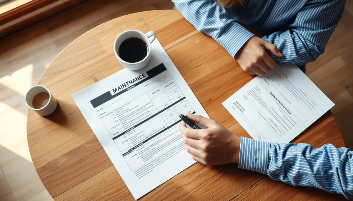 Propriétaire examinant un contrat d'entretien et une facture