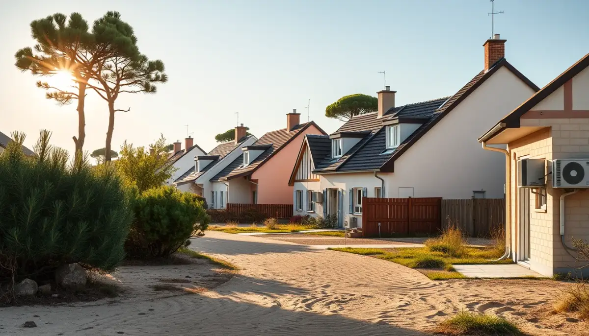 Quartier résidentiel dans les Landes avec des maisons équipées de pompes à chaleur