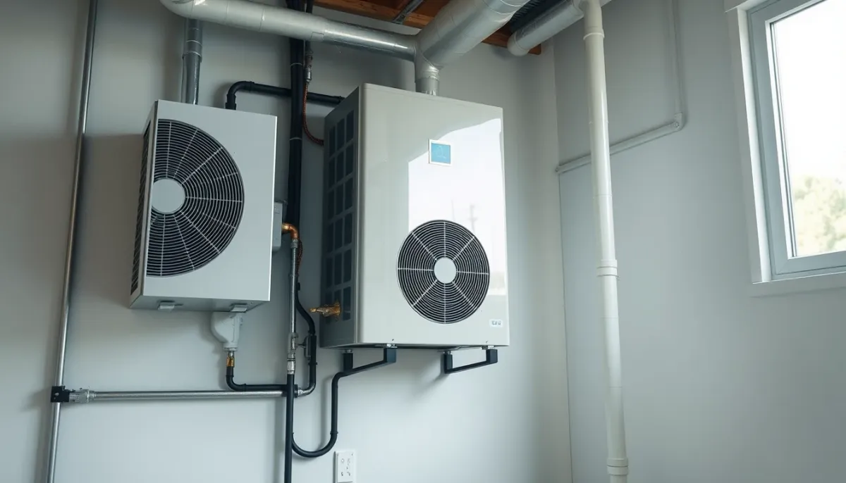 Unité intérieure d'une pompe à chaleur géothermique installée dans un local technique