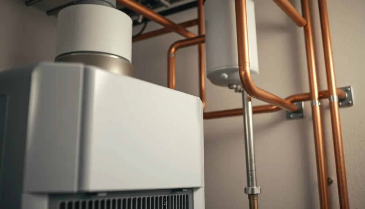 Gros plan sur les composants techniques d'un chauffe-eau thermodynamique