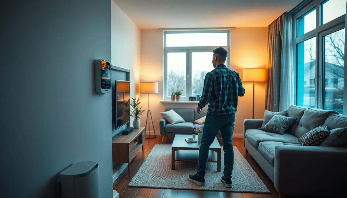 Réglage du thermostat d'une pompe à chaleur Daikin Altherma dans un salon confortable