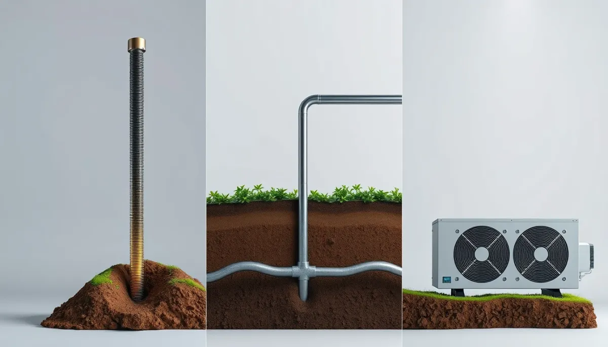 Comparaison visuelle entre forage vertical, capteurs horizontaux et PAC air/eau