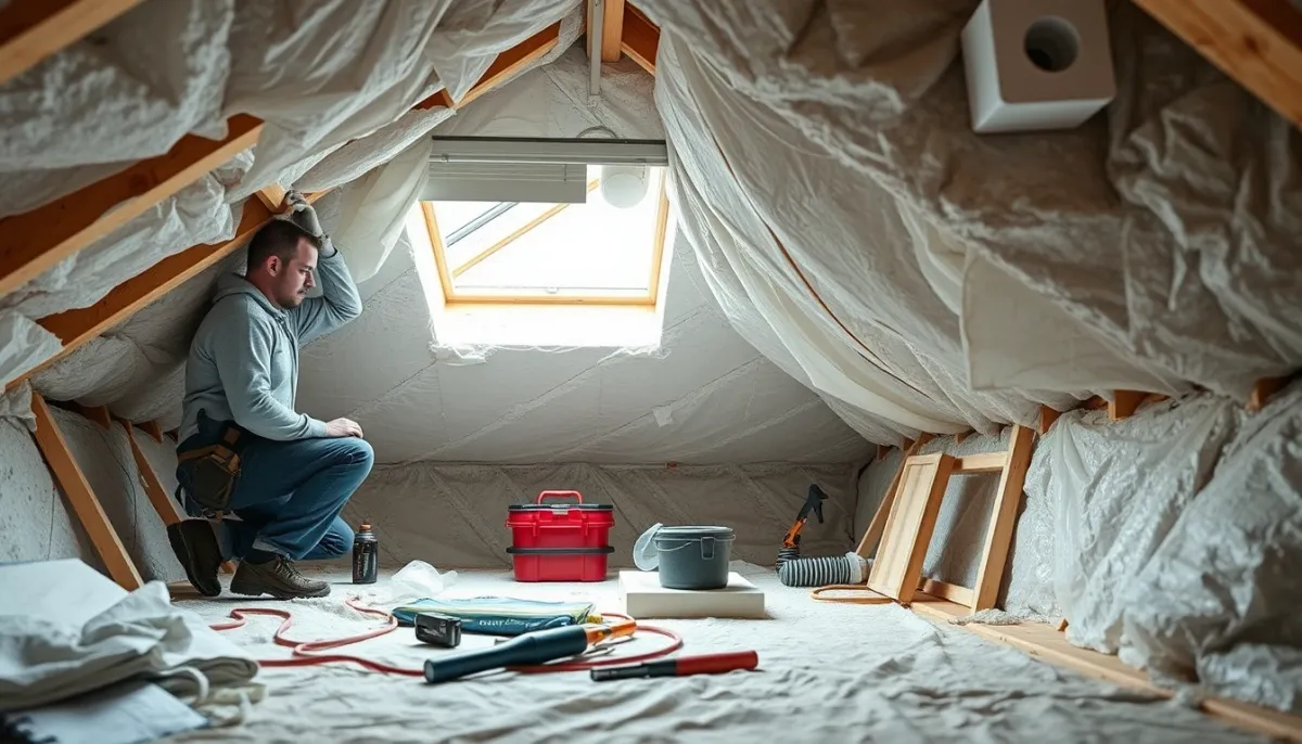 Préparation du chantier d'isolation : protection des spots et vérification de la ventilation