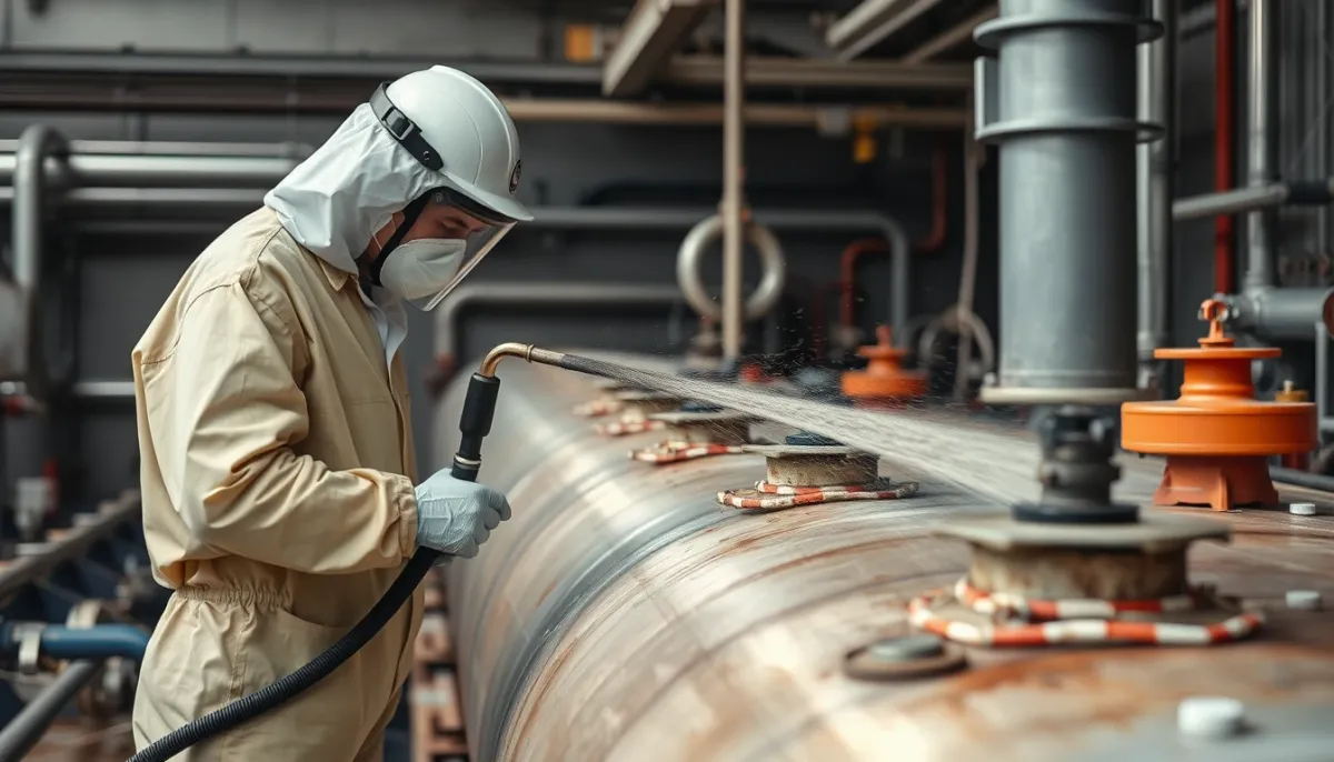 Technicien effectuant le dégazage et le nettoyage d'une cuve à fioul, étape clé de la neutralisation