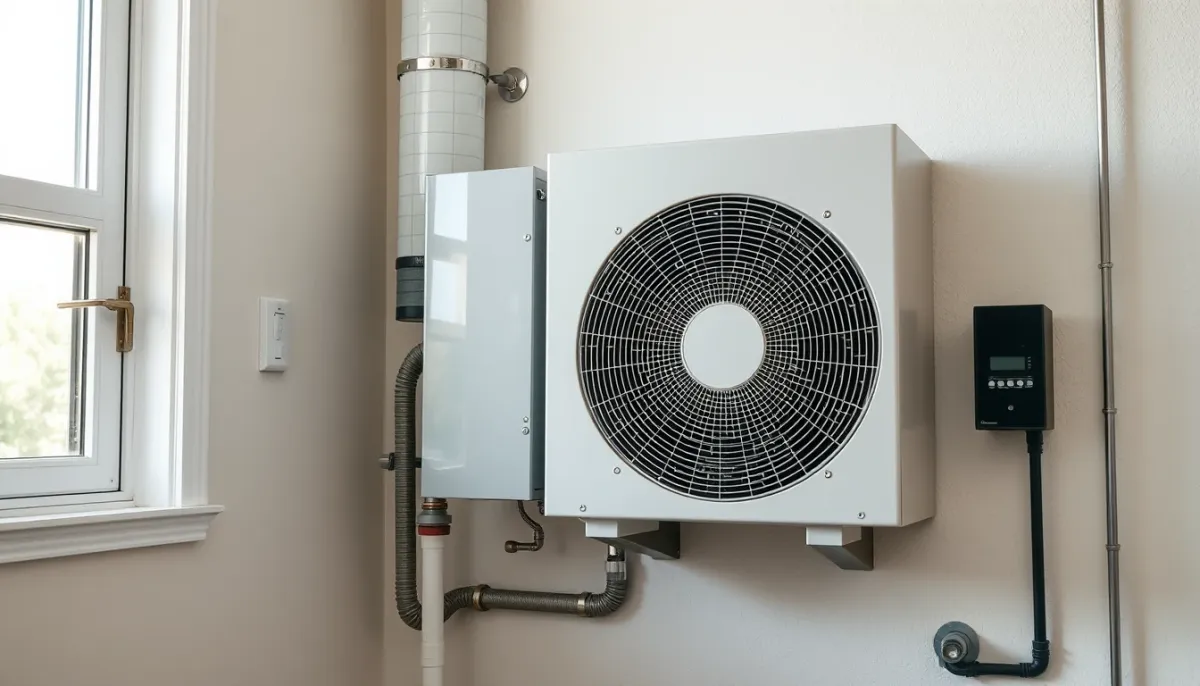 Pompe à chaleur géothermique installée dans un local technique moderne