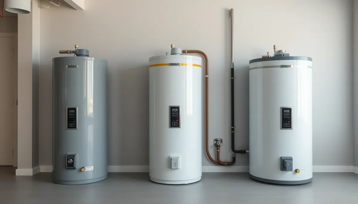 Comparatif de trois ballons d'eau chaude alignés dans un showroom