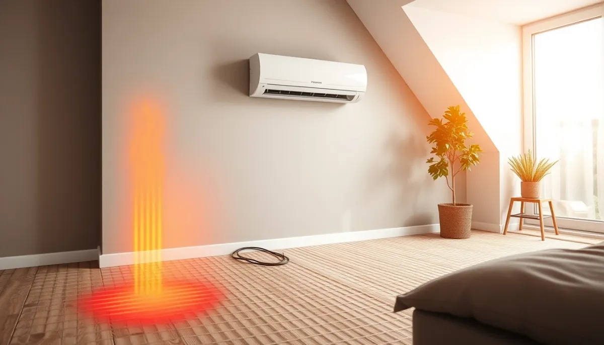 Confort thermique d'un salon avec plancher chauffant et unité de climatisation murale