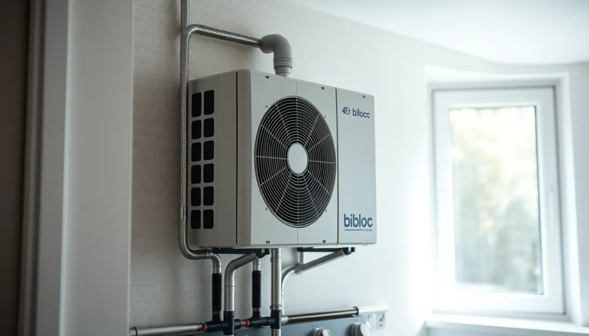 Module intérieur d'une pompe à chaleur bibloc installé dans un local technique