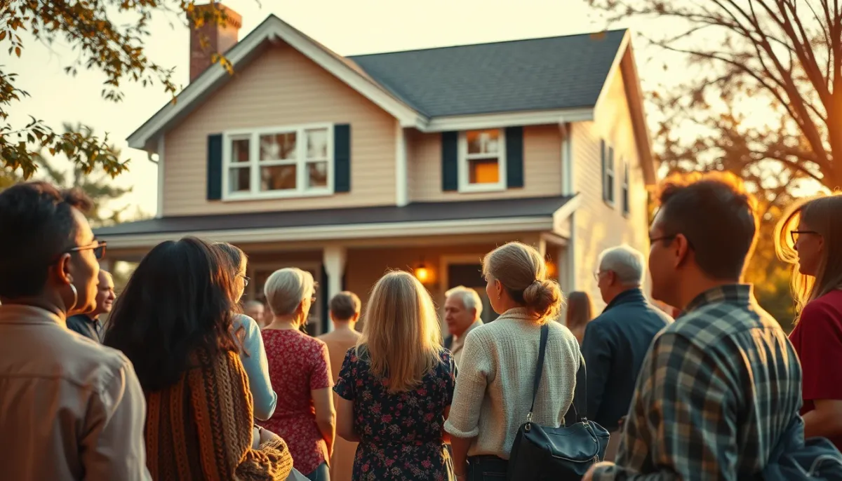 Différents profils de ménages devant une maison