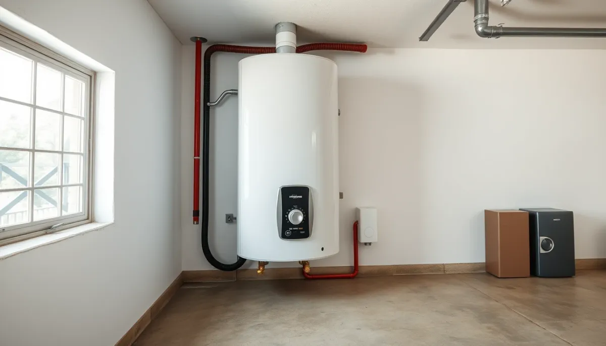 Chauffe-eau thermodynamique installé dans un garage spacieux et bien aéré