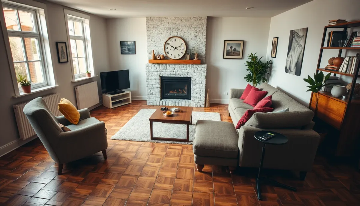 Salon confortable avec plancher chauffant diffusant une chaleur douce