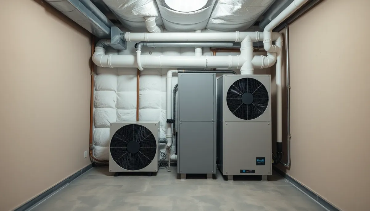 Installation de pompe à chaleur géothermique bien entretenue dans un sous-sol