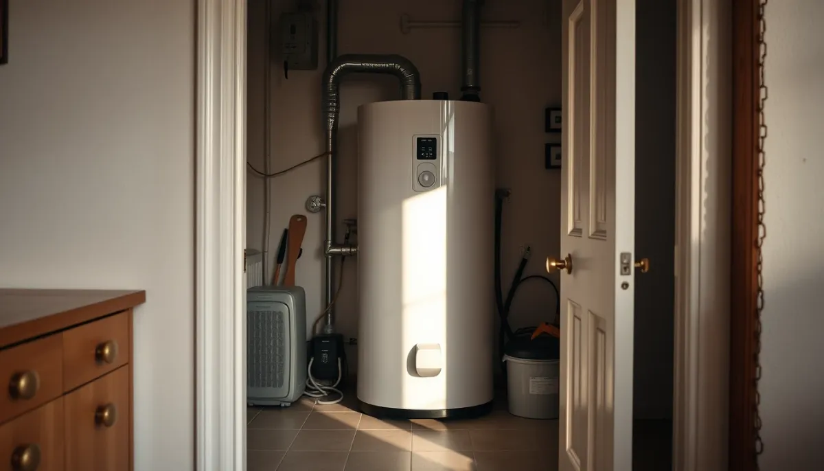 Chauffe-eau thermodynamique en fonctionnement dans un cellier de maison landaise